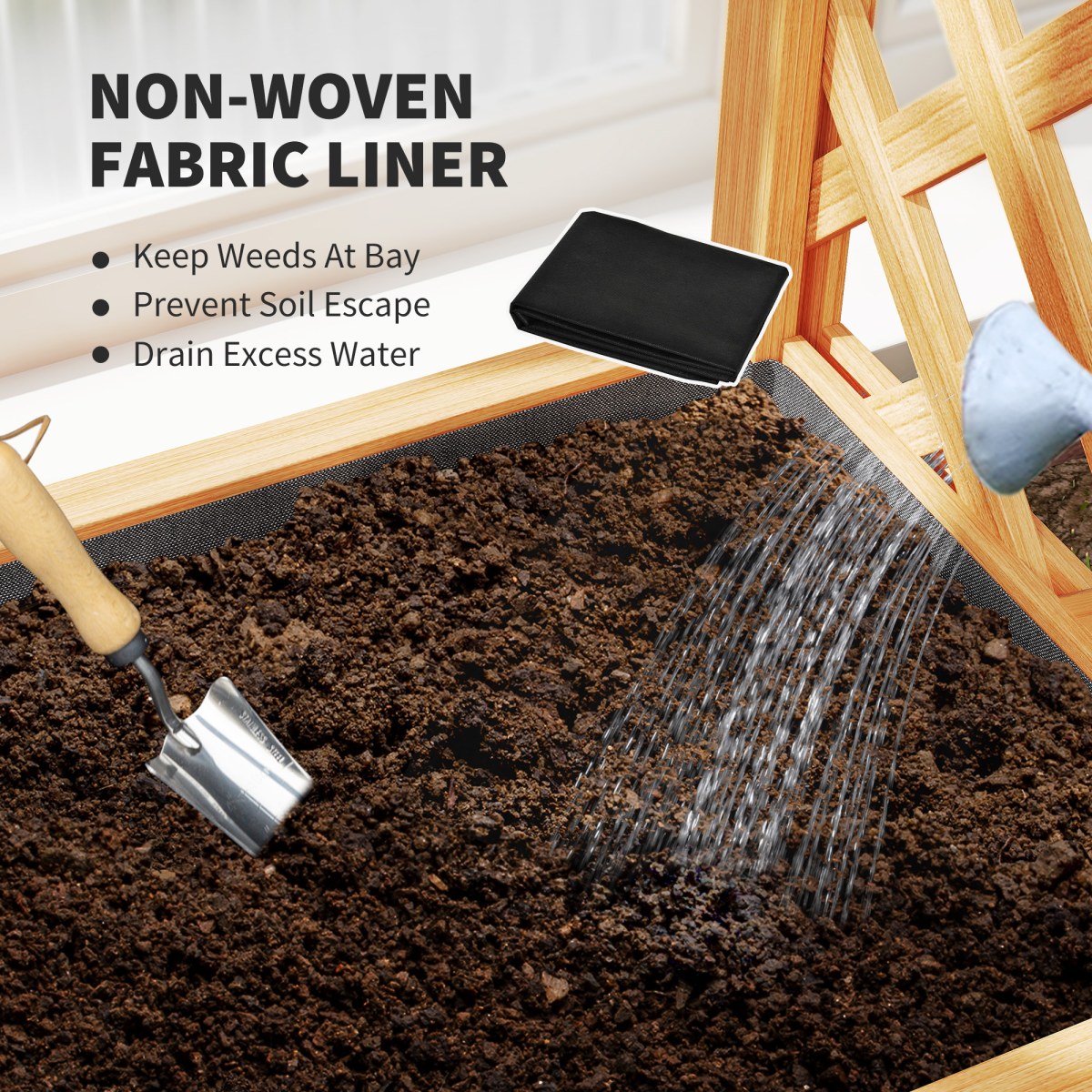 Outsunny Wooden Raised Garden Bed with Trellis & Fabric Liner for Easy Planting
