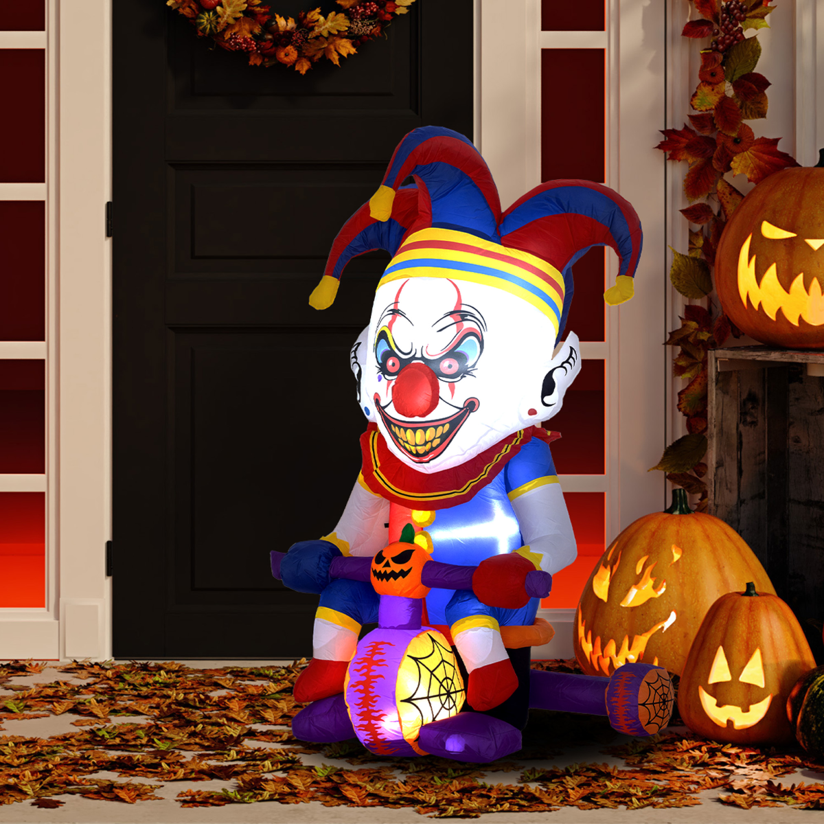 Outsunny 4ft Blow Up Outdoor Halloween Decoration, Clown on Bicycle