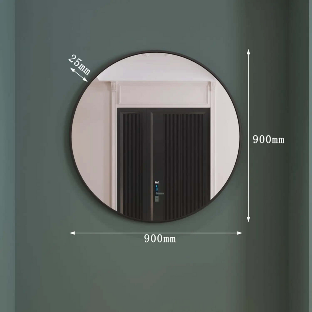 Rei Large Round Black Metal Mirror - 90cm x 90cm Modern Elegance