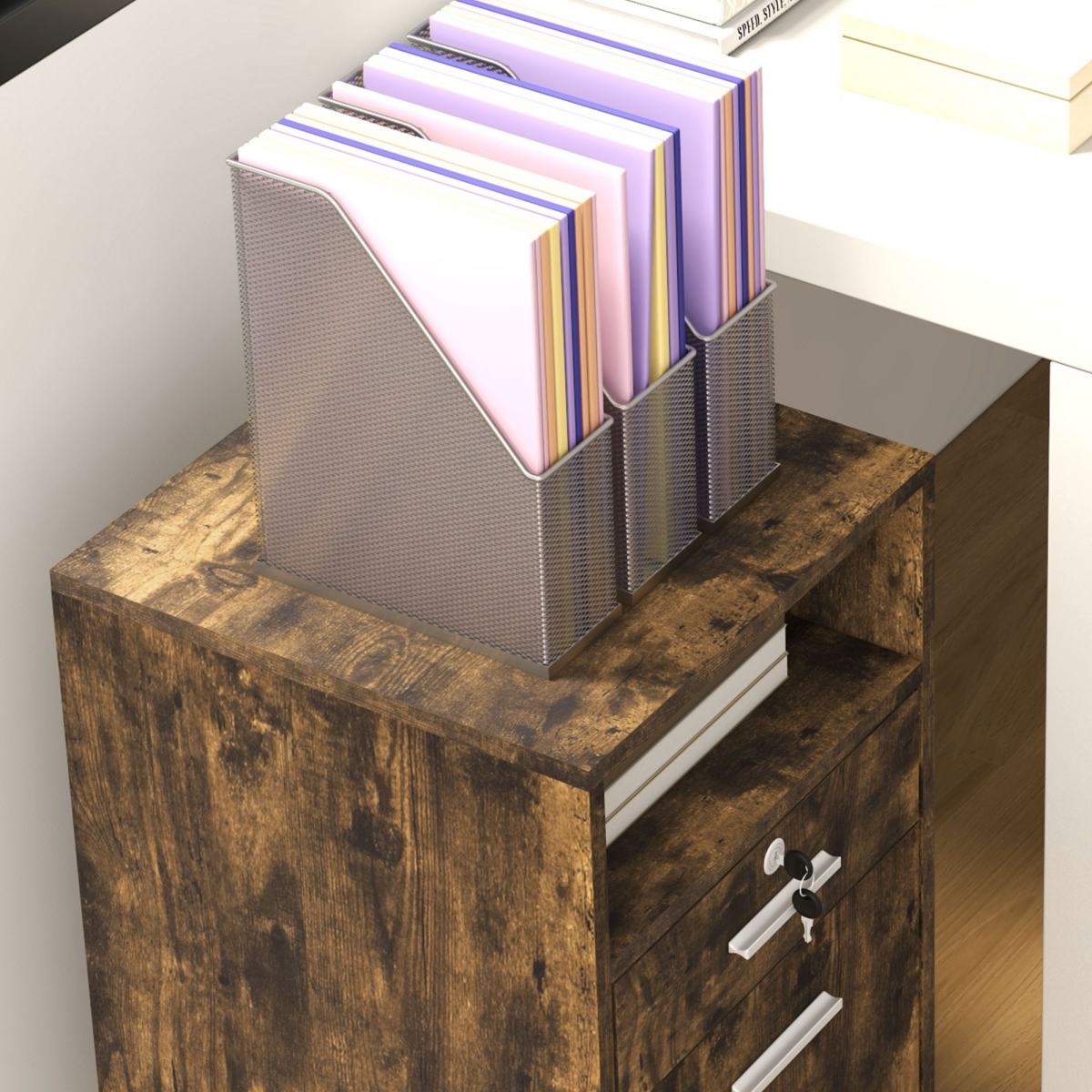 Vinsetto Rustic Mobile File Cabinet - Lockable, Wheeled & Stylish Storage Solution