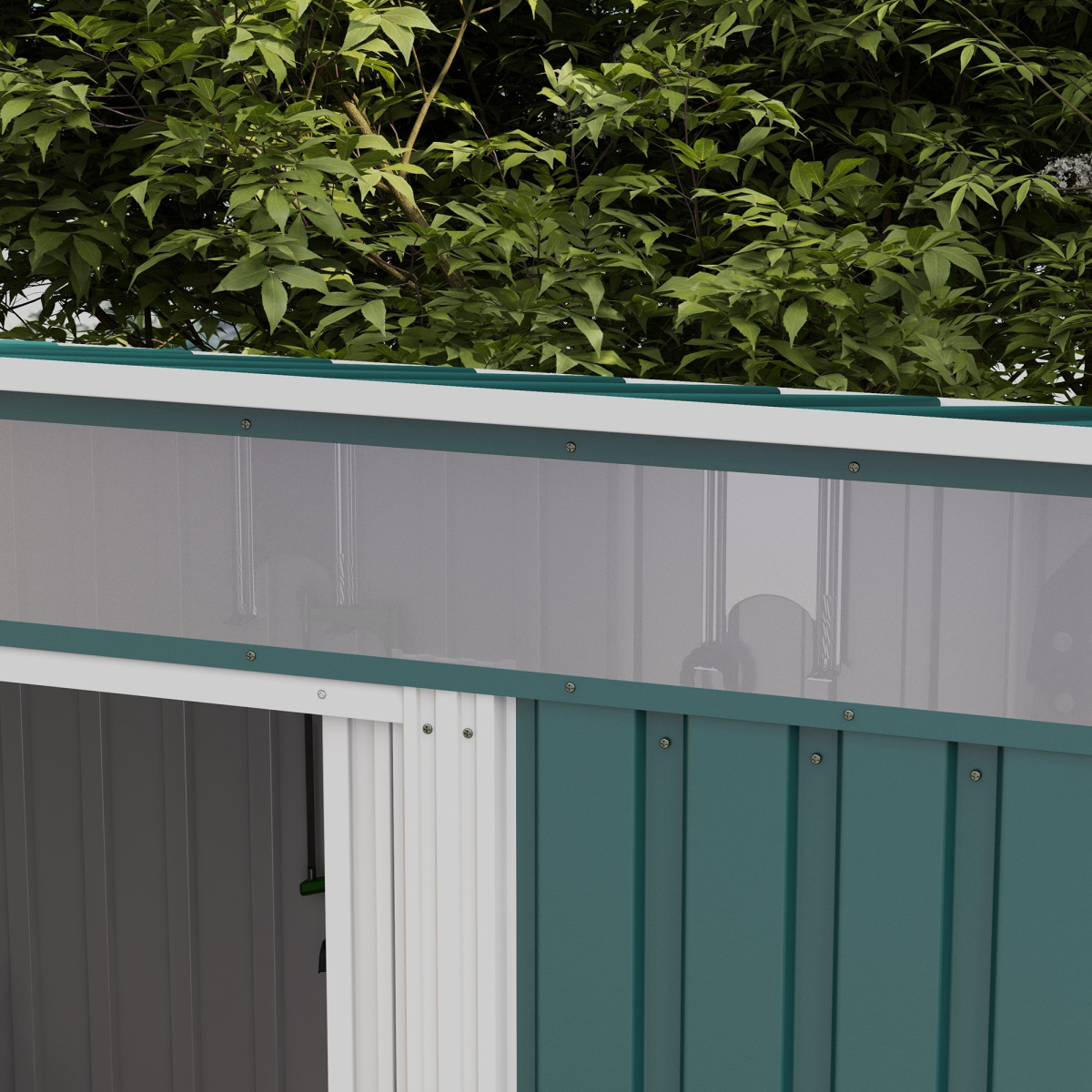 Outsunny 6.5x4FT Garden Shed with Foundation Lockable Metal Tool Shed Green