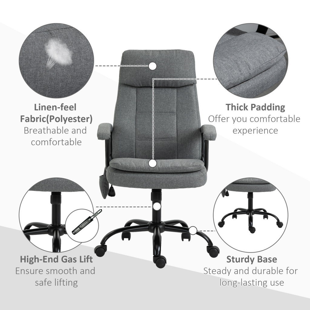 2-Point Massage Office Chair Linen-Look Fabric Adjustable Height Chair Grey