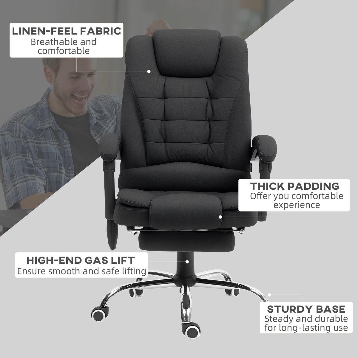 Vinsetto Ergonomic Heated 6 Points Vibration Massage Office Chair Black