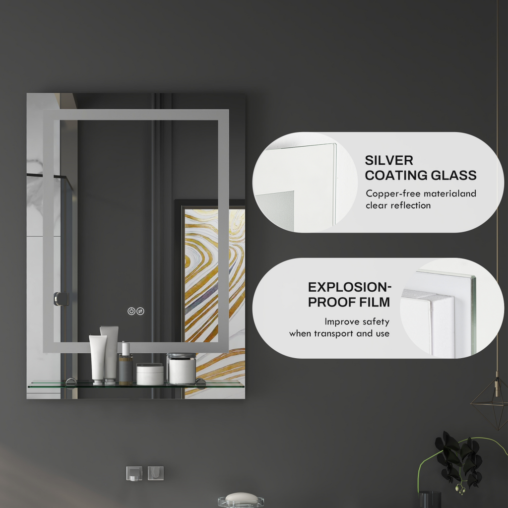 kleankin Dimmable Bathroom Mirror with LED Lights, 3 Colours, Defogging Film