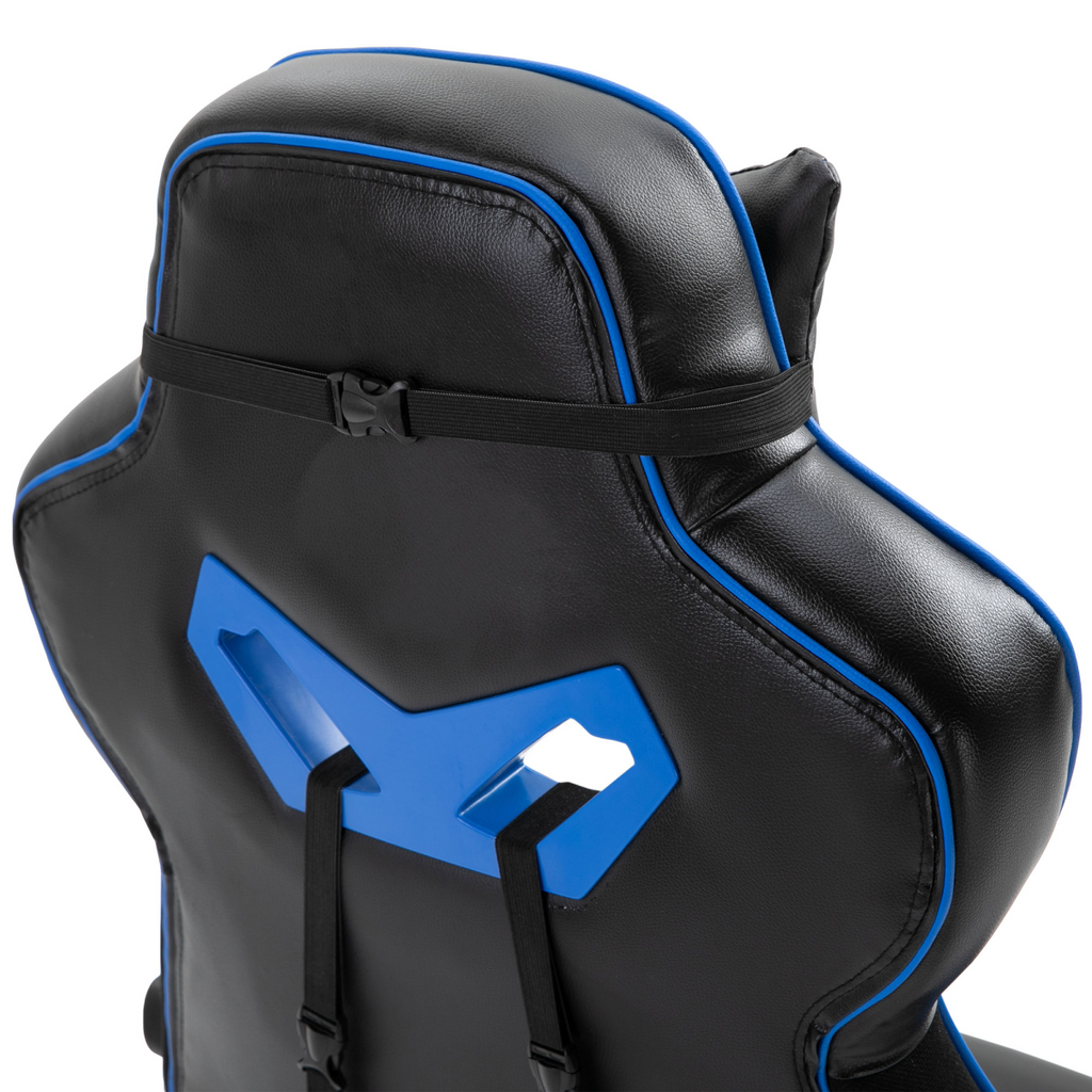 Gaming Chair Ergonomic Reclining w/ Manual Footrest Wheels Stylish Office Blue