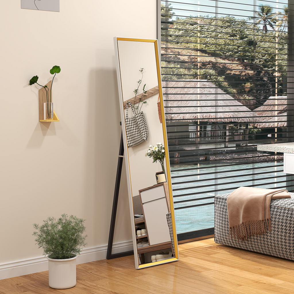 HOMCOM Full Length Mirror Wall Mount Leaning Standing Mirror, White