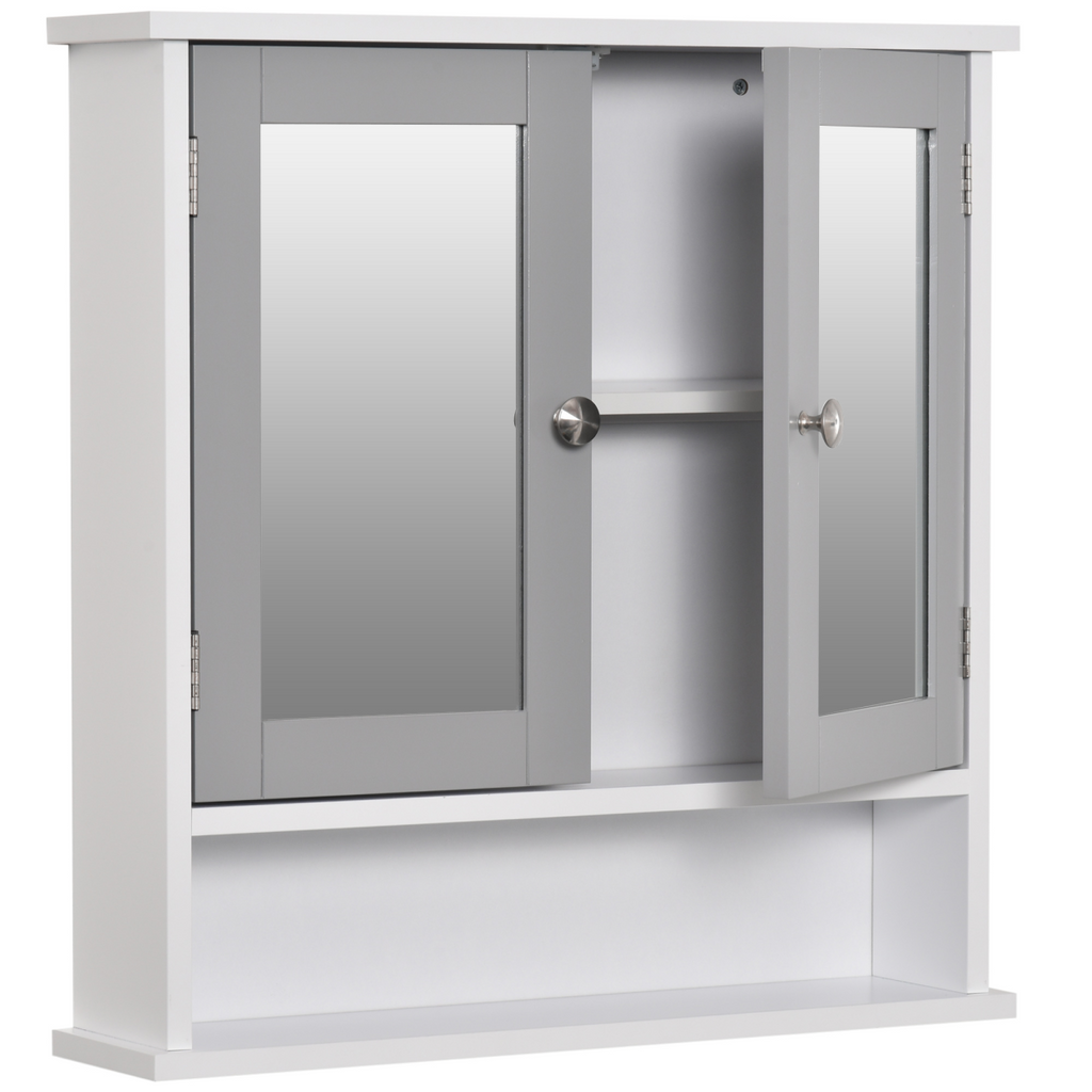 Mirror Cabinet Wall Mounted with Double Mirrored Doors, Hanging Cabinet, Grey