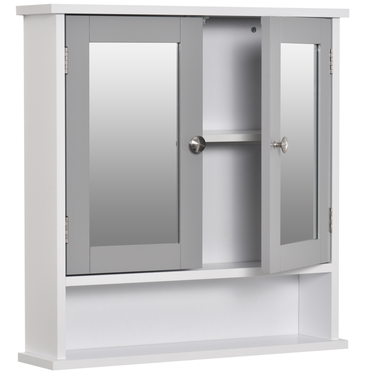 Mirror Cabinet Wall Mounted with Double Mirrored Doors, Hanging Cabinet, Grey