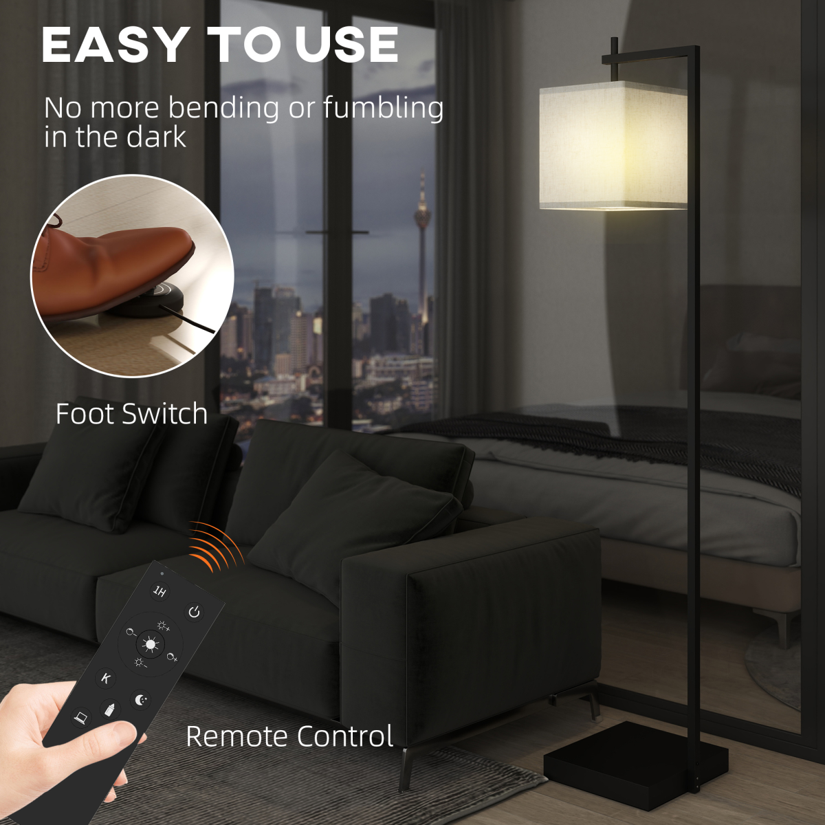 HOMCOM 66" Modern Floor Lamp for Living Room with 10 Brightness Levels