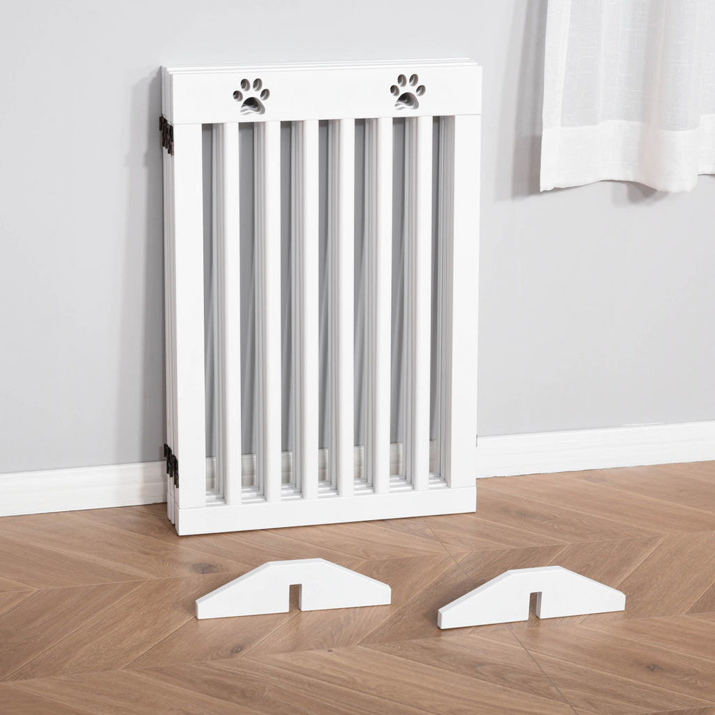 Pet Gate Foldable Freestanding Dog Safety Barrier w/ Support Feet White