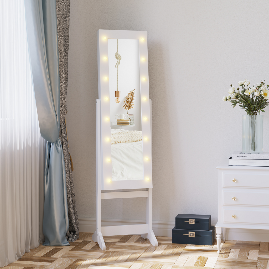 LED Mirrored Jewellery Cabinet, 36Lx30Wx136H cm-White