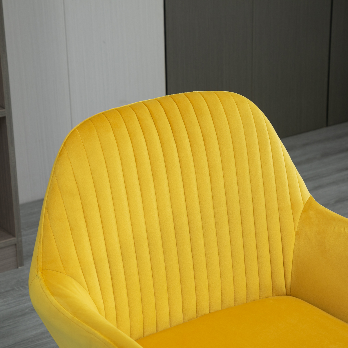 Chic Velvet Accent Chair with Metal Base - Stylish Yellow Lounge Armchair