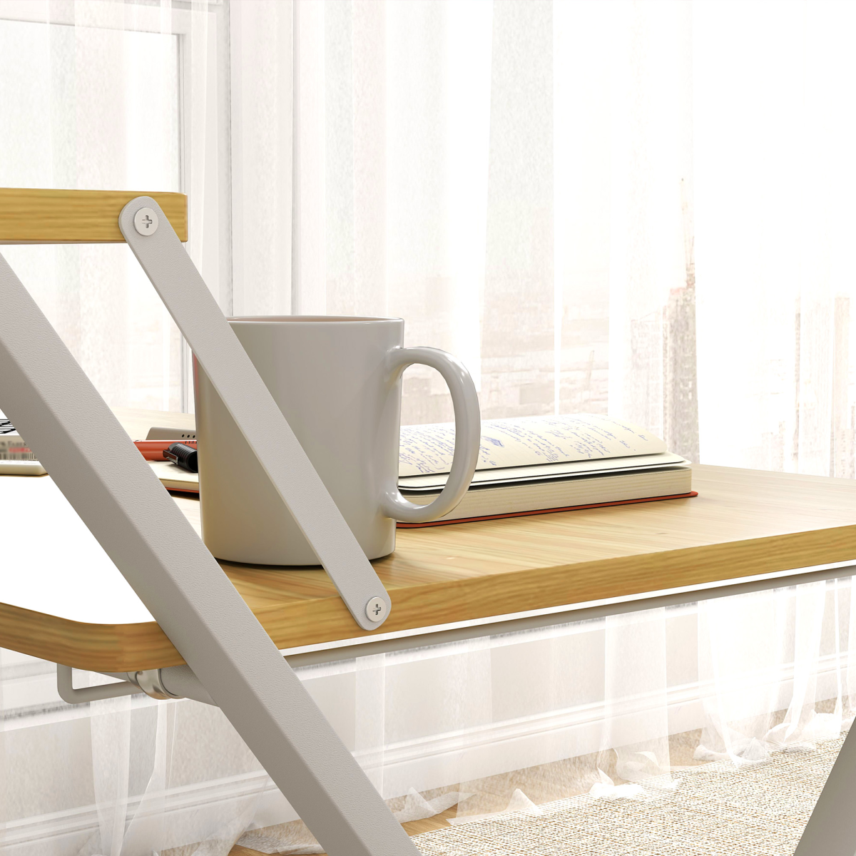 Space-Saving HOMCOM Folding Desk with 2-Tier Shelf – Stylish Maple Wood Design