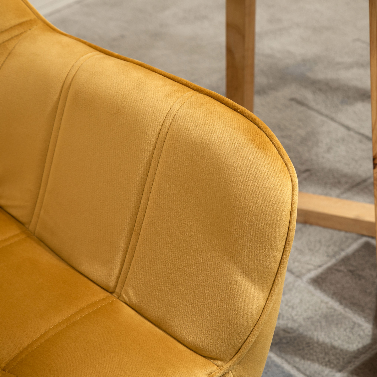 Luxe Velvet-Feel Accent Chair w/ Wide Arms Slanted Back Padding Wood Legs Yellow
