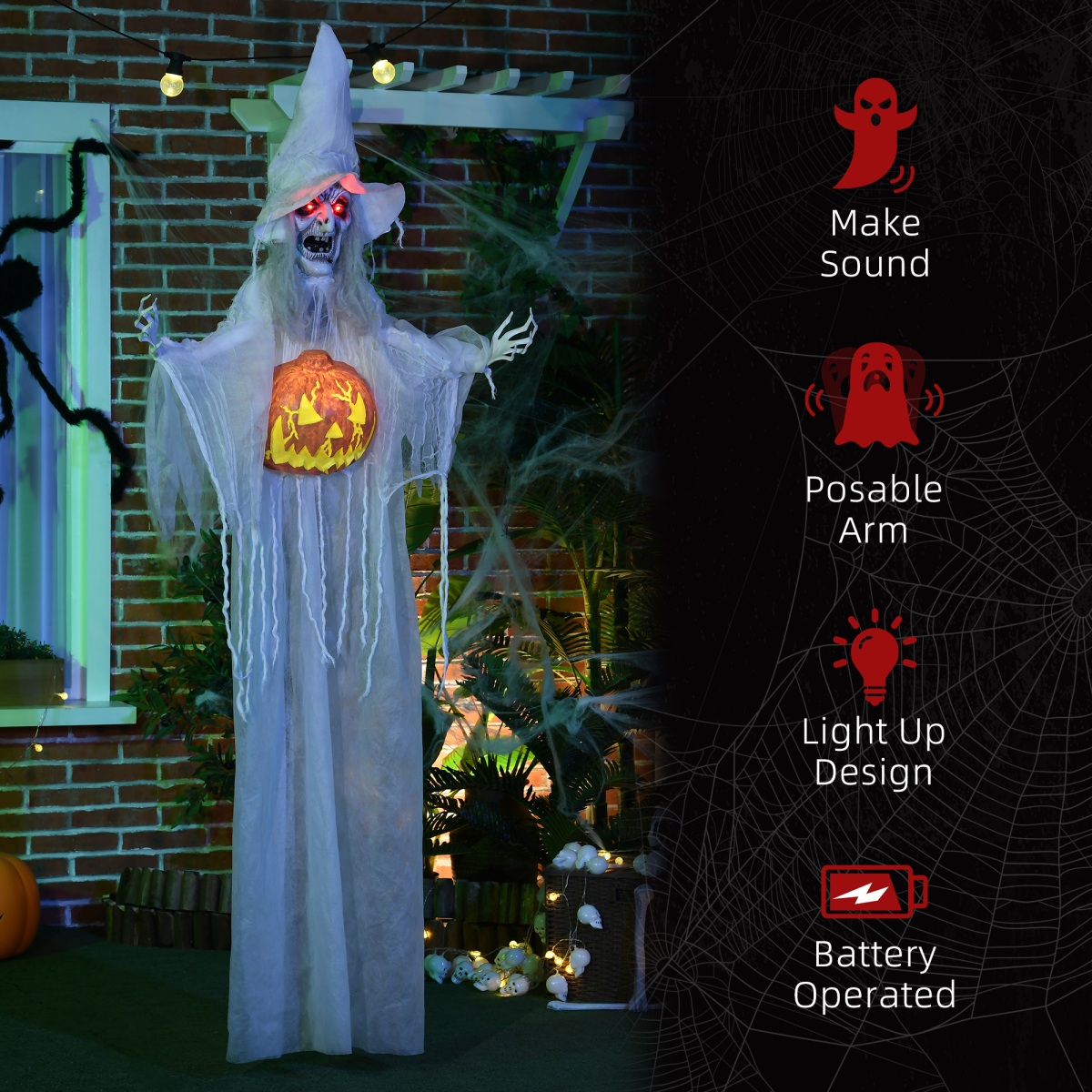 HOMCOM Standing Witch Prop Life Size with Sound and Motion Activated