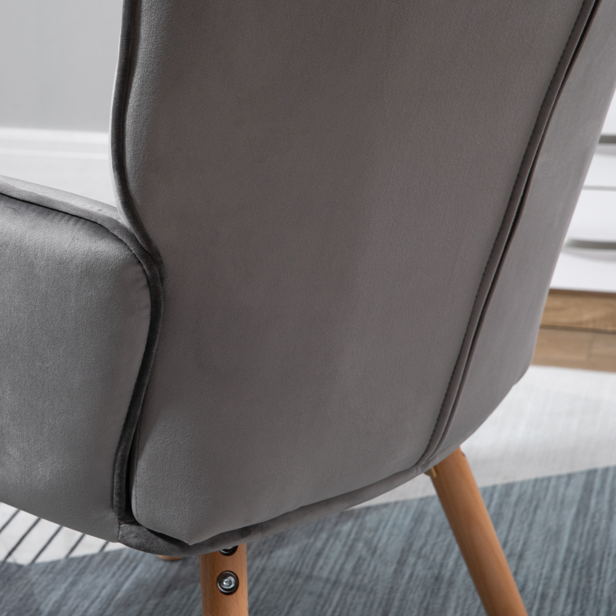 HOMCOM Modern Accent Chair Velvet-Touch Tufted Wingback Armchair Grey