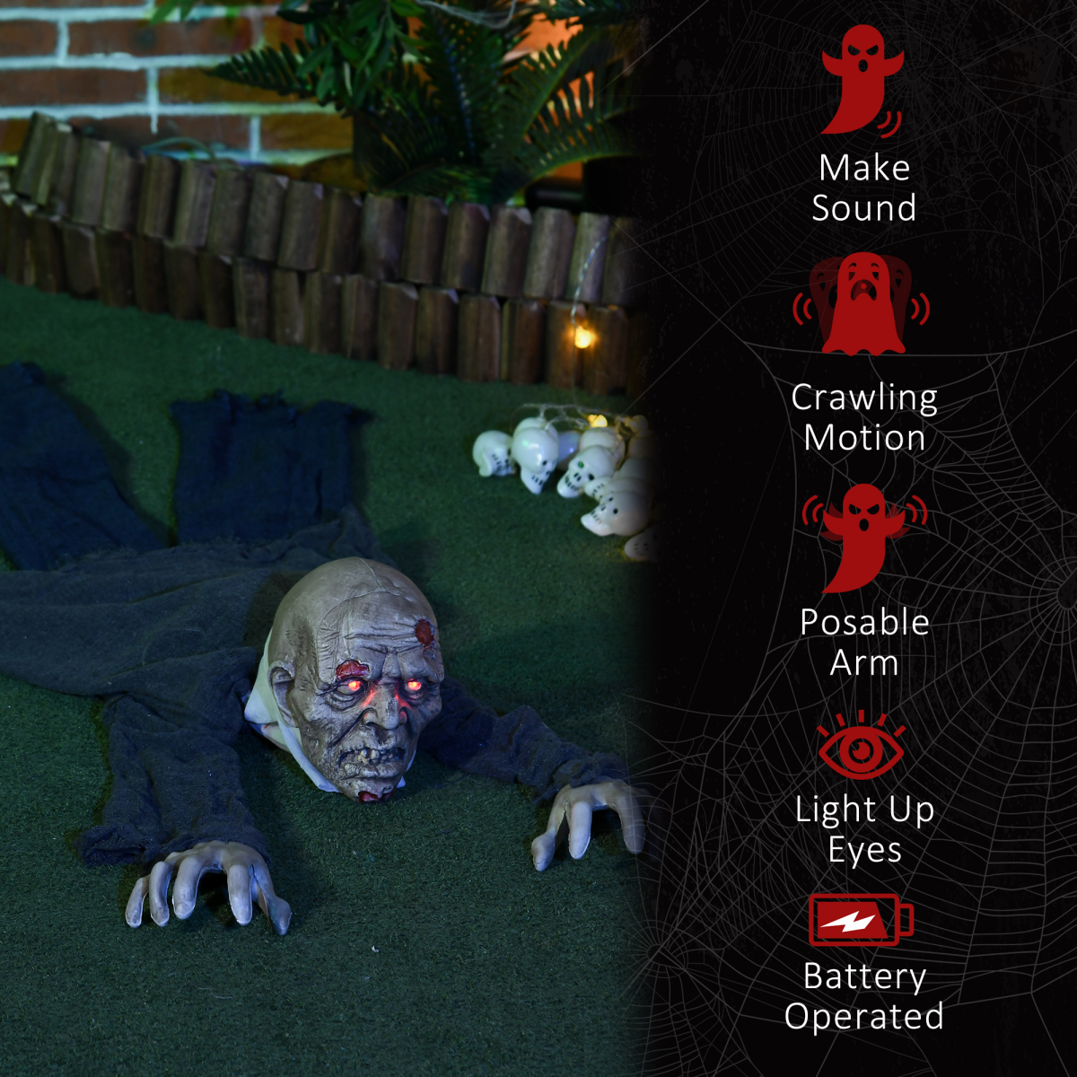 HOMCOM 5.2ft Halloween Outdoor Decoration Crawling Zombie, Sound Activated