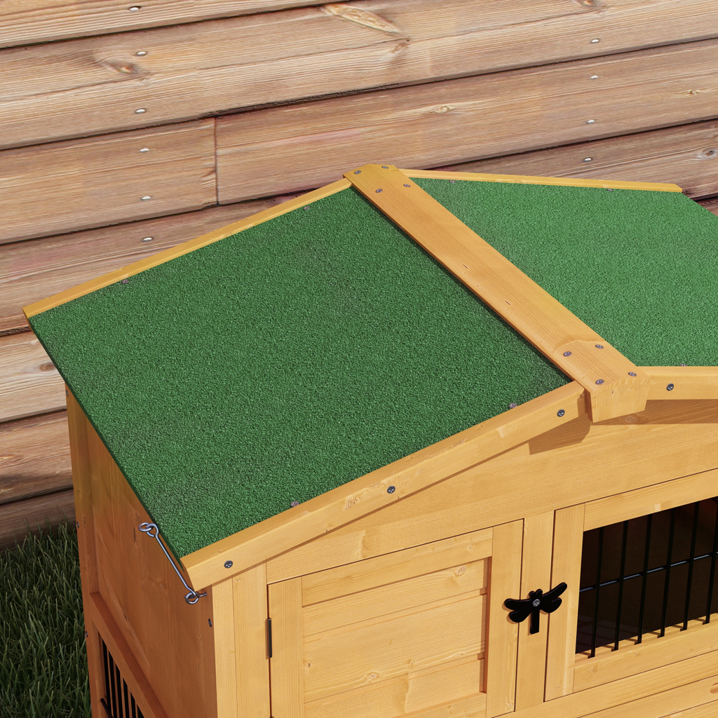 Pawhut Rabbit Hutch Pet House Outdoor Run Design w/ Water-Resistant Paint Ramp