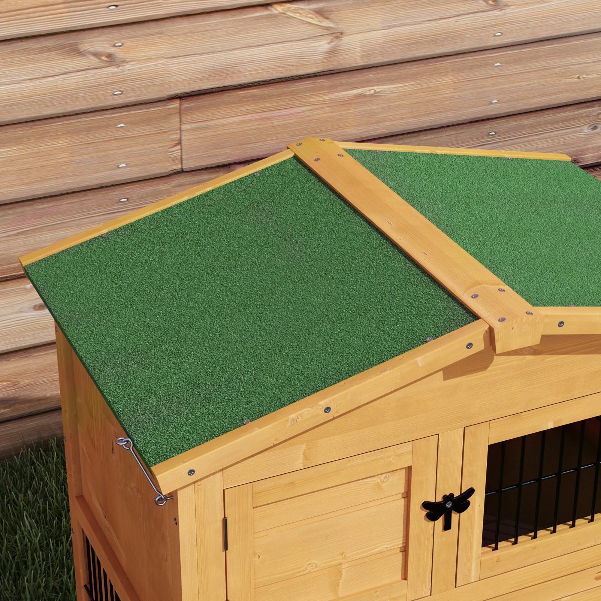 Pawhut Rabbit Hutch Pet House Outdoor Run Design w/ Water-Resistant Paint Ramp
