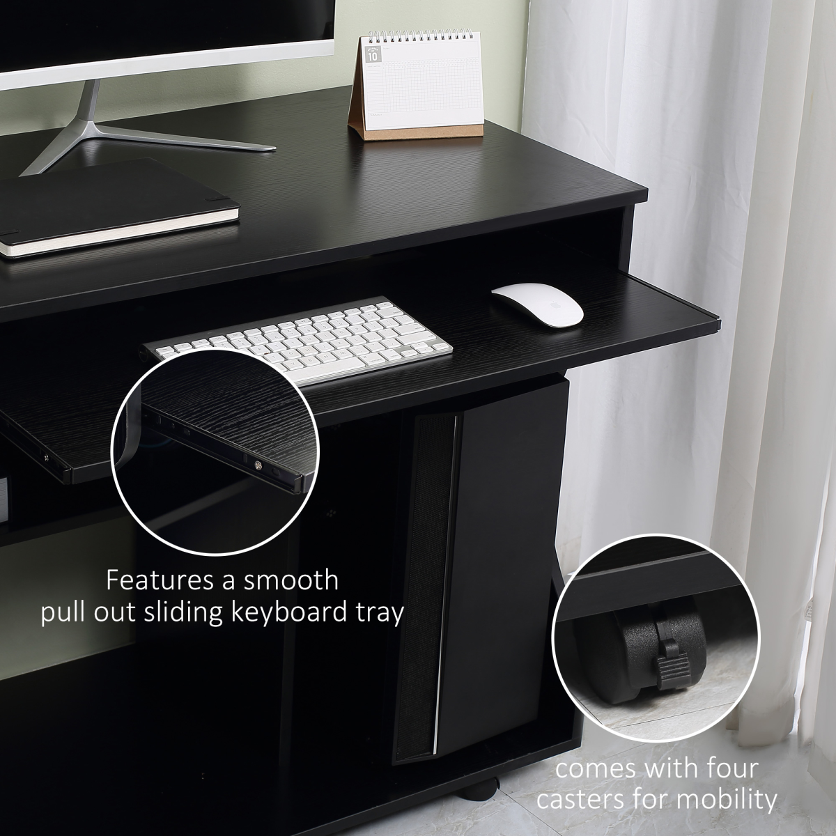 HOMCOM Computer Table Study Desk with Sliding Keyboard Tray, Black