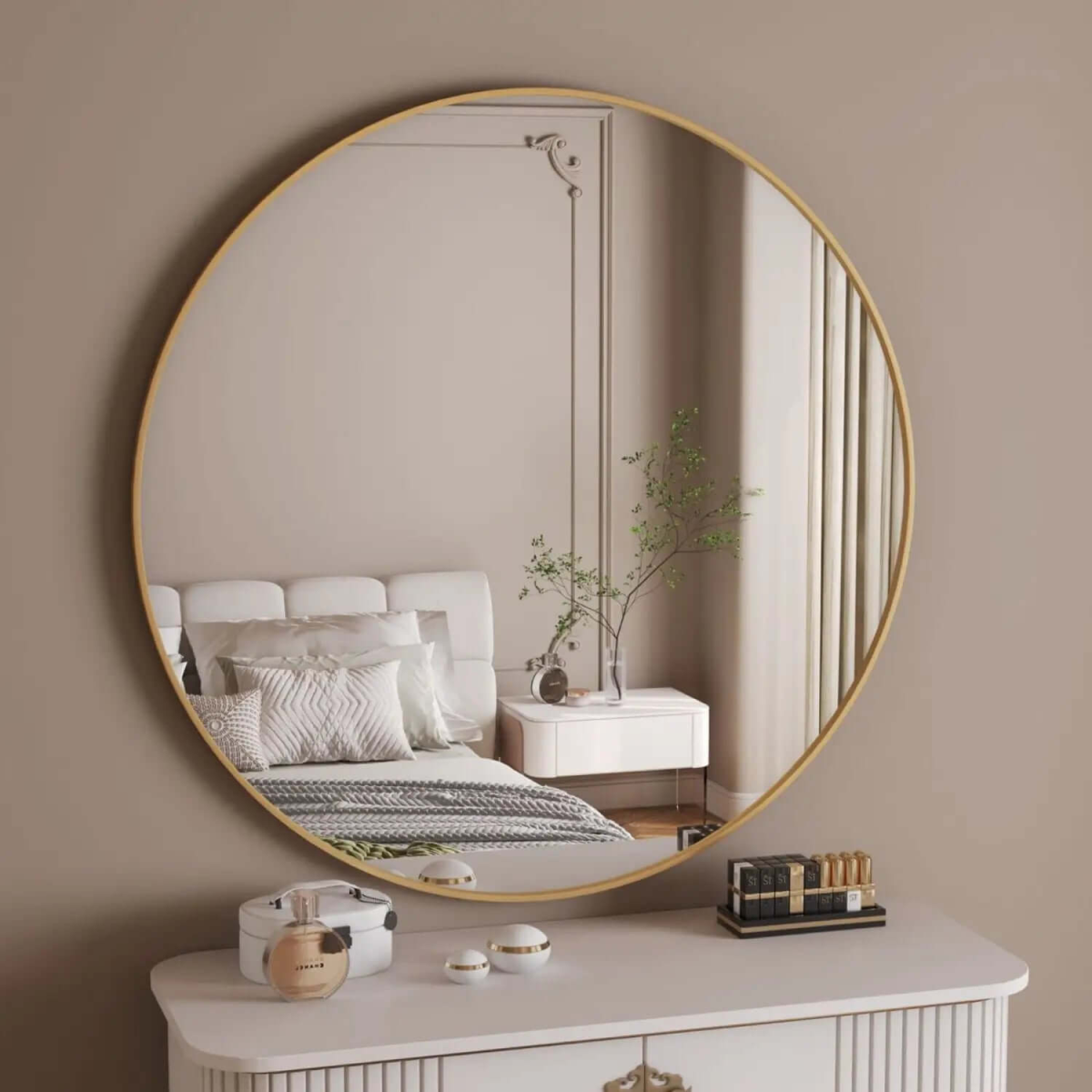 Rei Extra-Large Round Gold Metal Mirror - 90cm Circle for Stunning Decor