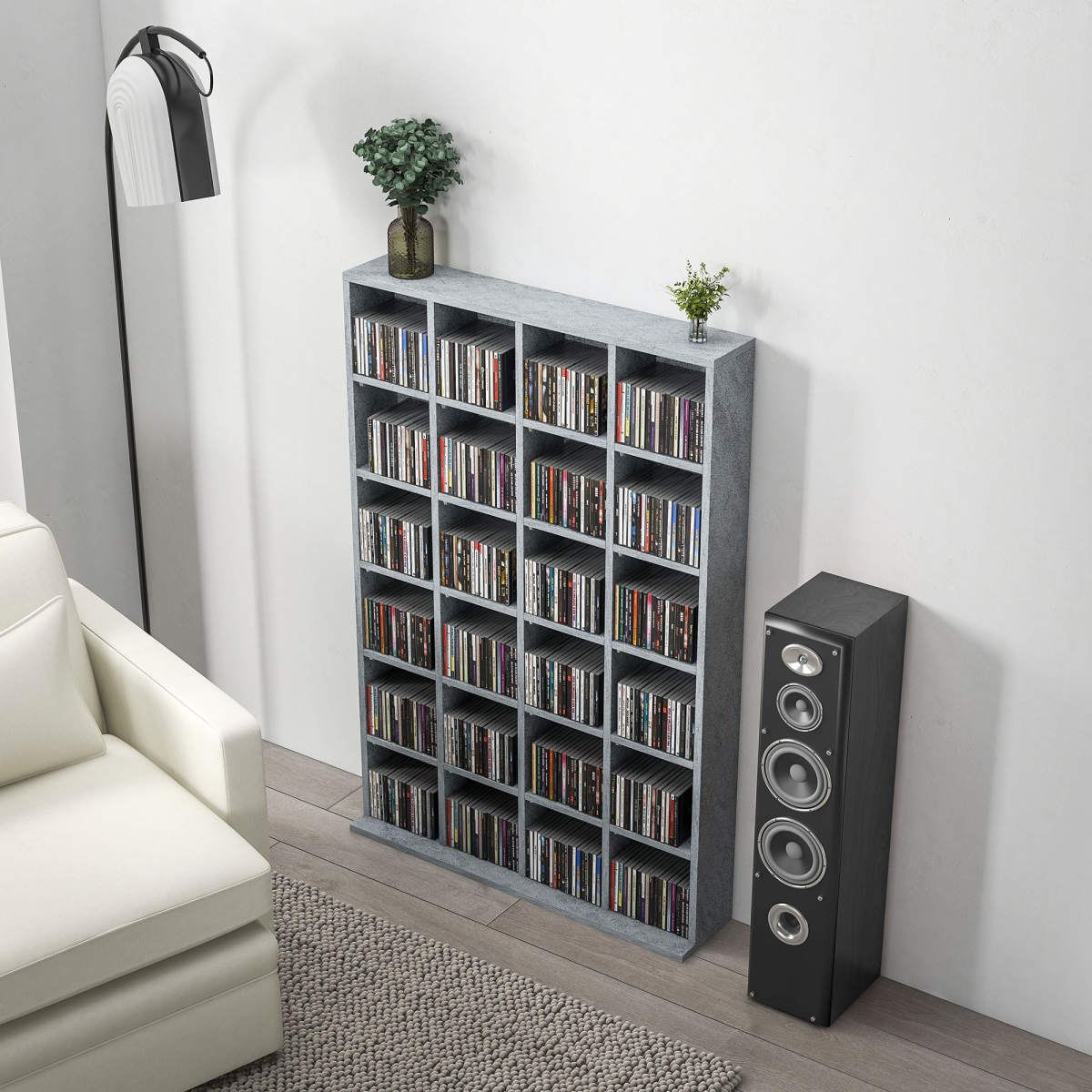 HOMCOM DVD CD Media Storage Rack, Video Display Unit, 89 x 130.5 cm, Grey