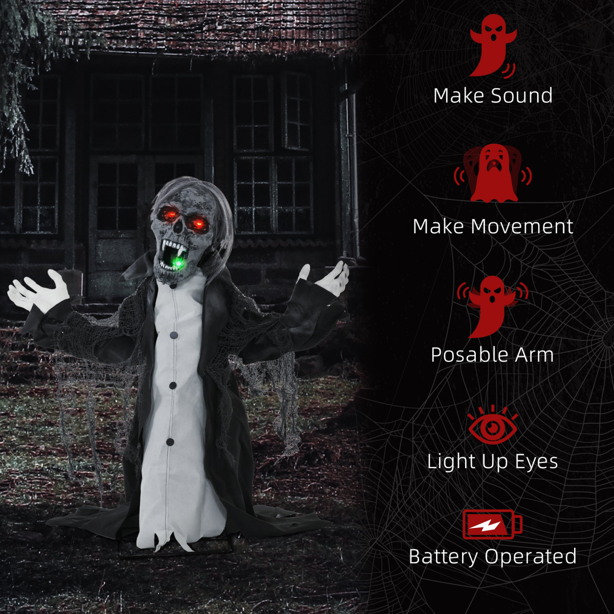HOMCOM Voice Activated Halloween Animatronics Skeleton, Battery Operated