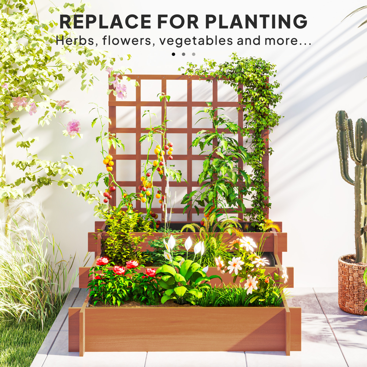 Climbing Plant Trellis with Planters - Durable Fir Wood Garden Feature