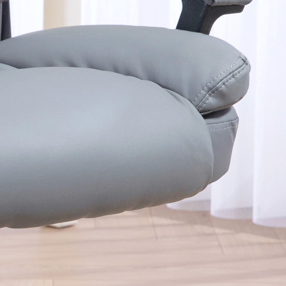 Ergonomic Light Grey Faux Leather Office Chair - Stylish & Comfortable Support