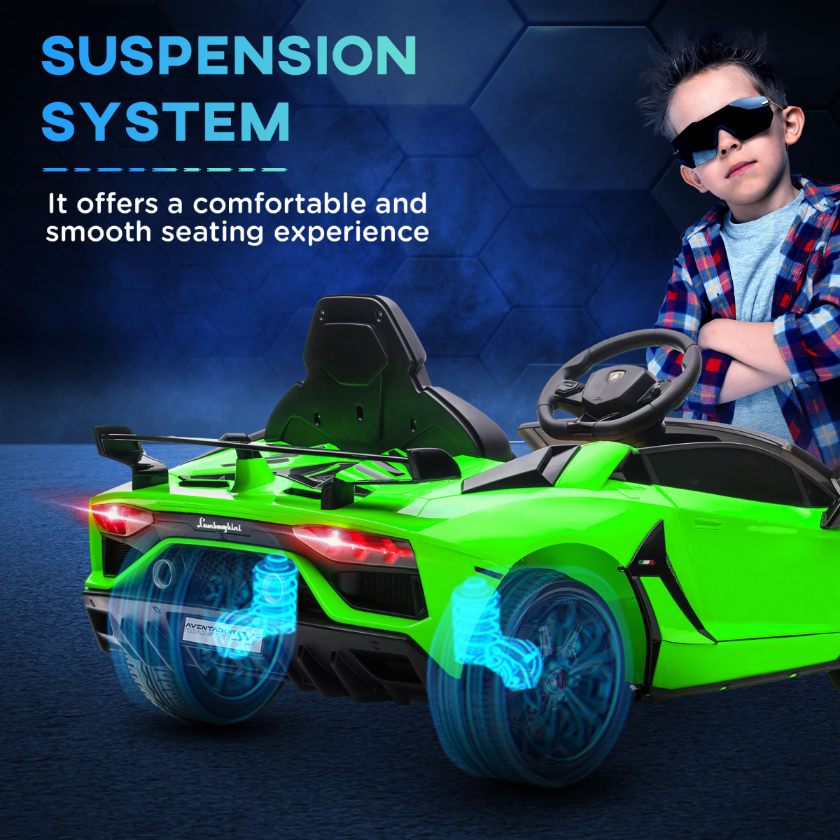 HOMCOM Lamborghini Aventador Licensed 12V Kids Electric Ride On Car - Green