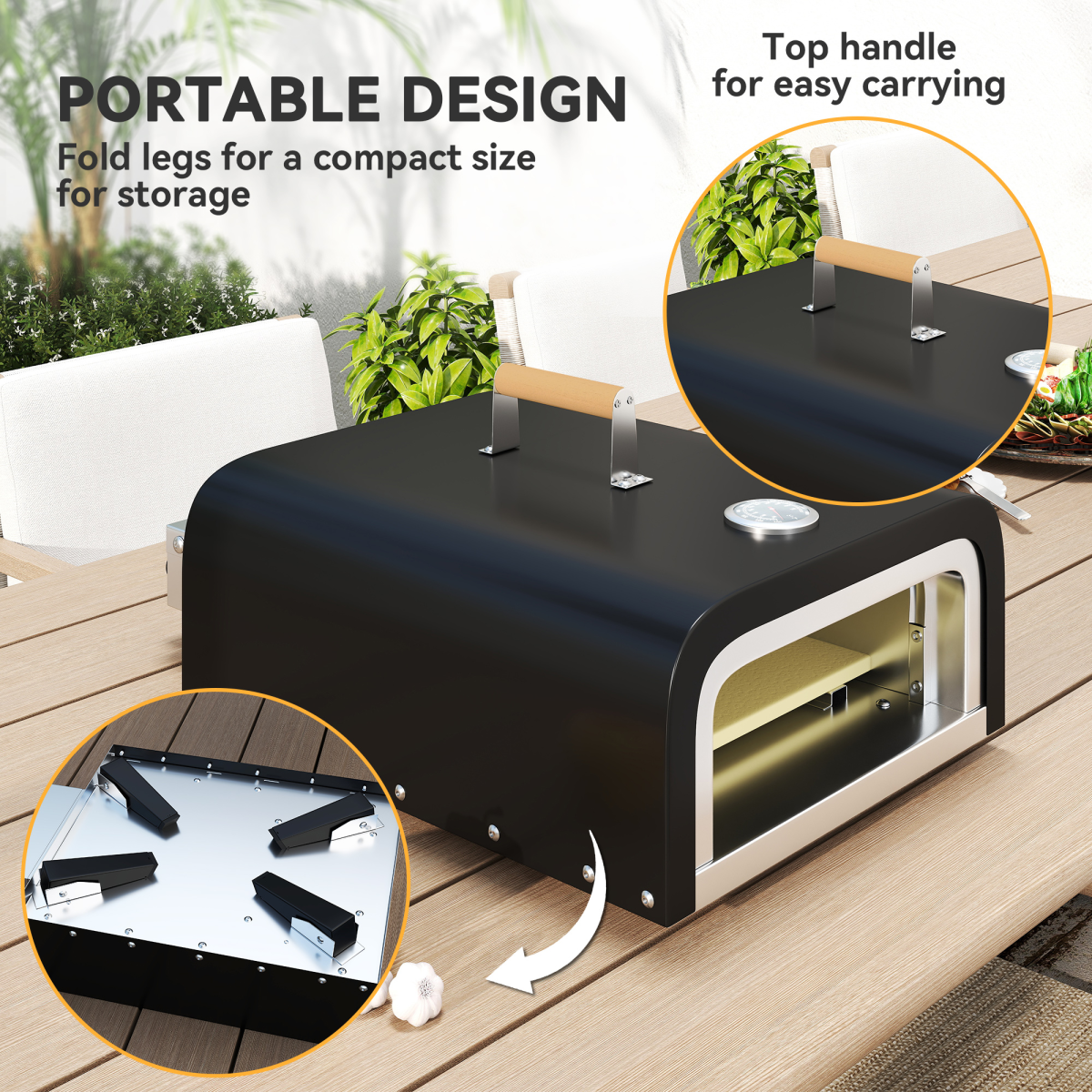 Outsunny Outdoor Tabletop Gas Pizza Oven with 12" Pizza Stone & Peel, Black