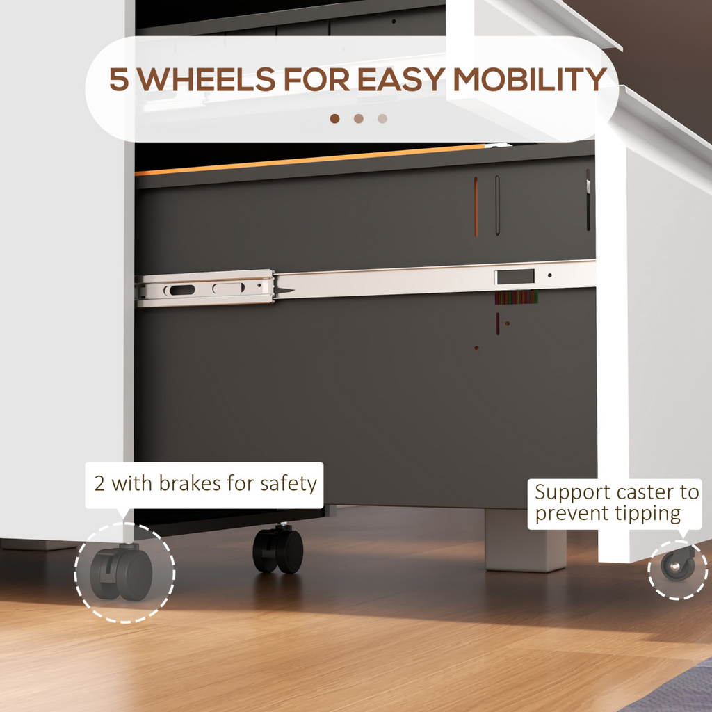 Secure Rolling File Storage Cabinet - Compact Steel, Locking Drawers, Mobile Design