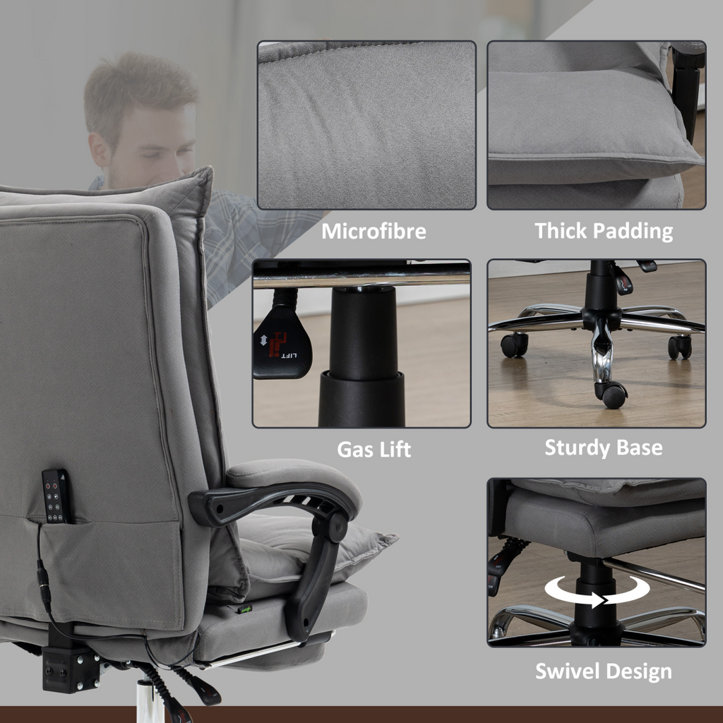 Vinsetto Microfibre Vibration Massage Office Chair with Heat, Footrest, Grey