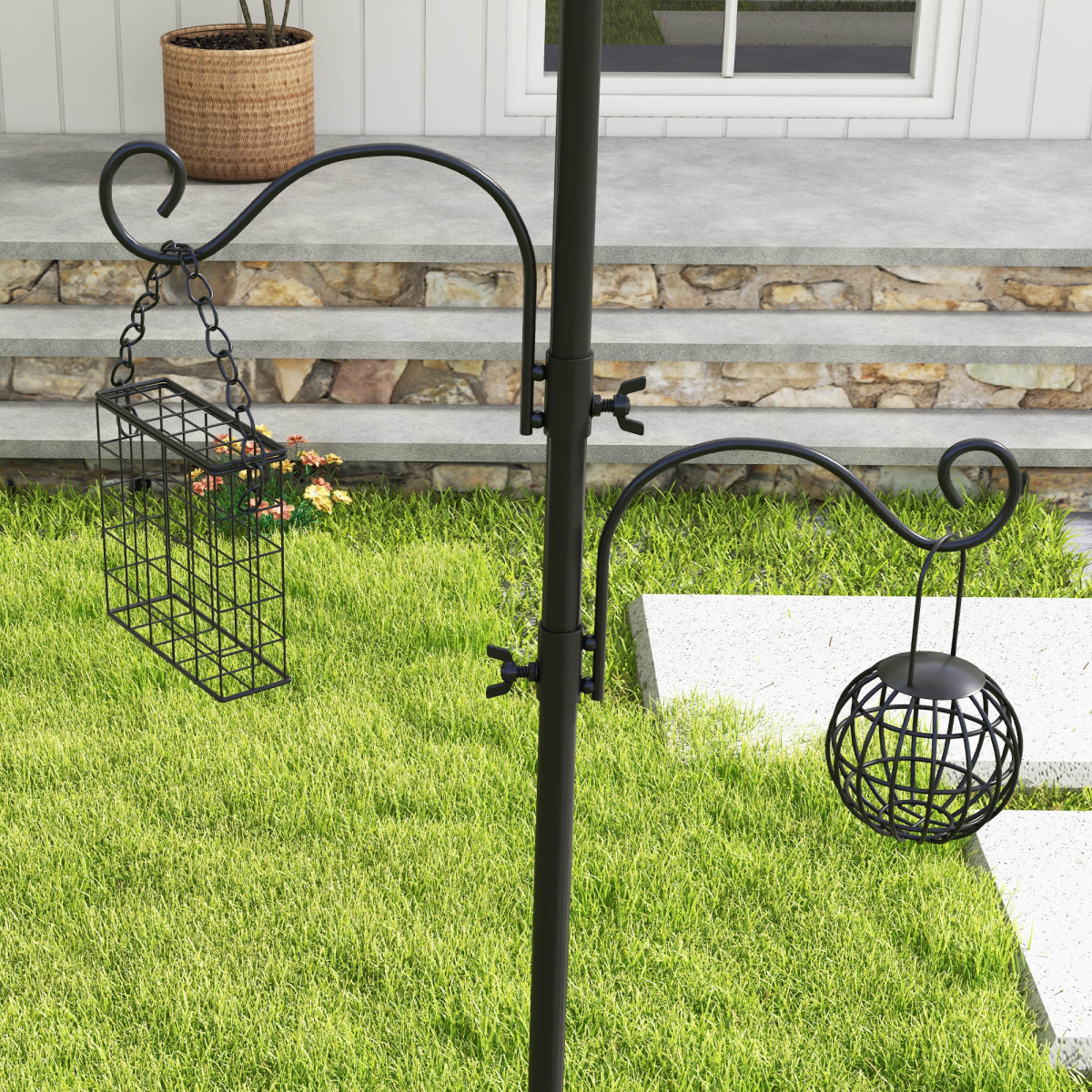 Bird Feeding Station Kit Wild Bird Feeder Pole w/ 6 Hooks 4 Hanging Feeders