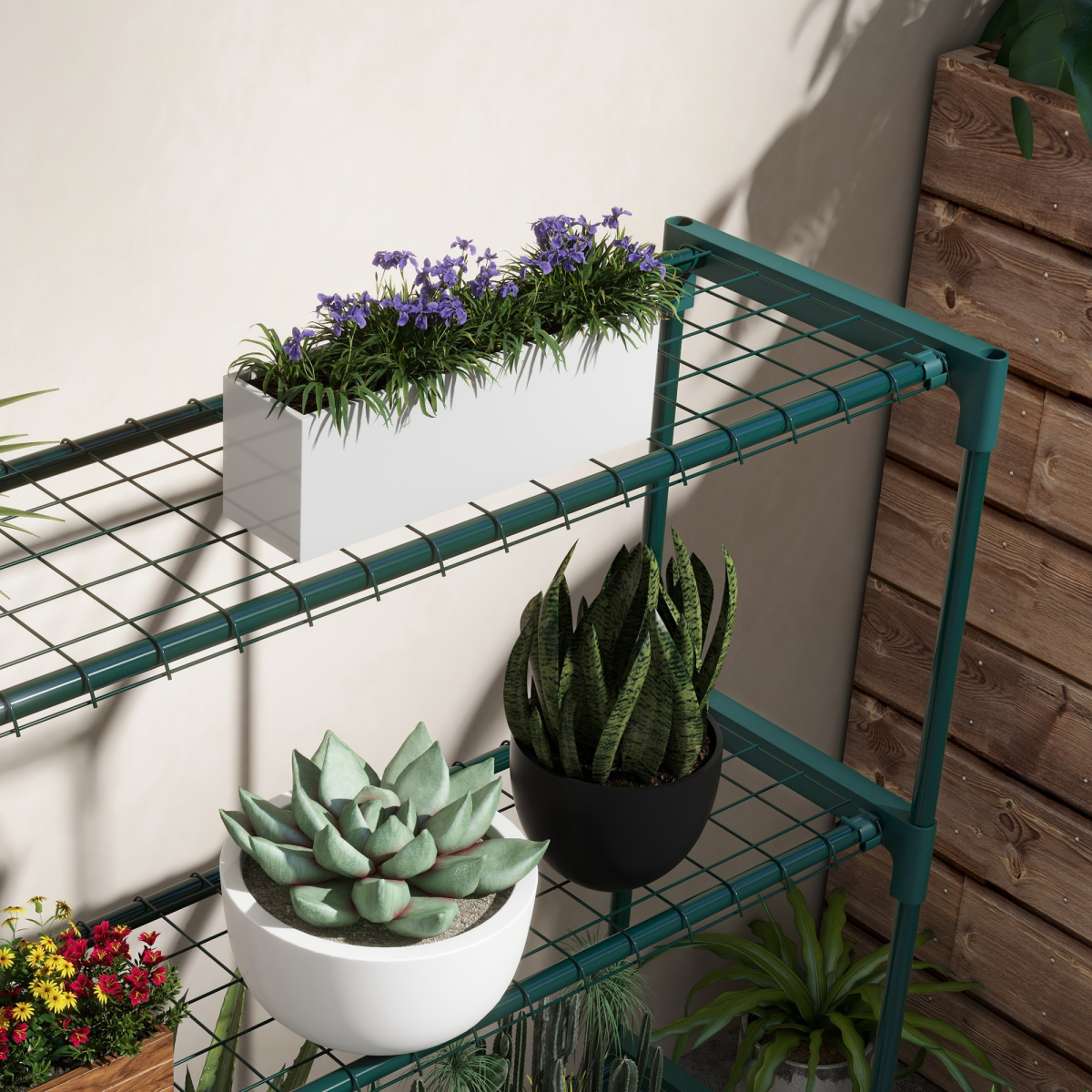 Outsunny Plant Stand, 4-Tier Planter Holder Flower Display Rack, Dark Green