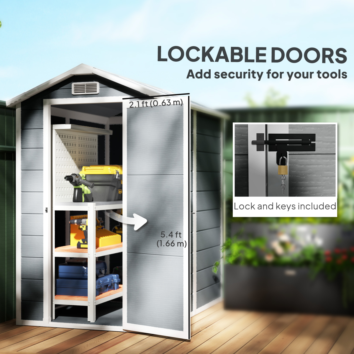 Spacious Grey Tool Shed - Weatherproof & Secure Outdoor Storage