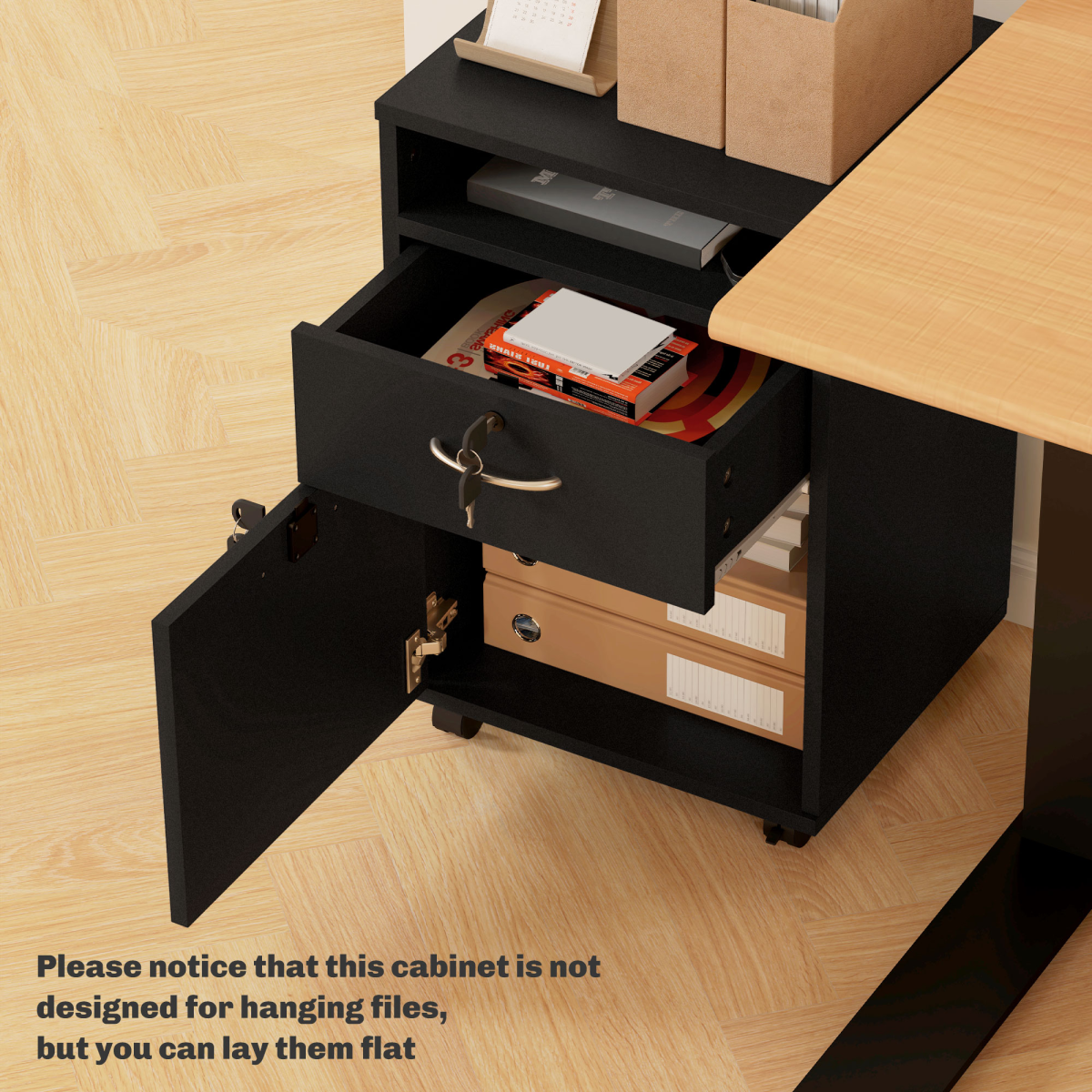 HOMCOM 60cm Storage Cabinet with Drawers and Open Shelf, Black