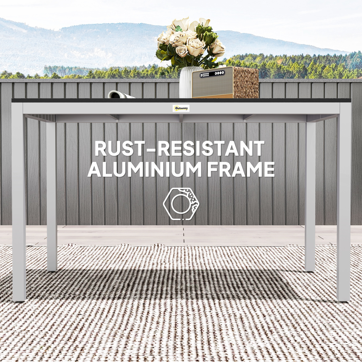 Outsunny 120 x 70 cm Garden Table for 4-6 with Aluminium Frame, Slatted Top