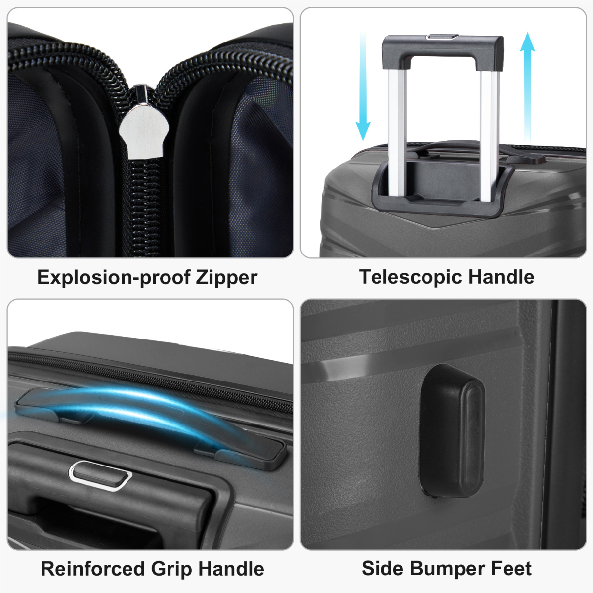 Versatile V-Shaped Stripe 3-in-1 Trolley Case - Stylish Dark Gray Travel Solution