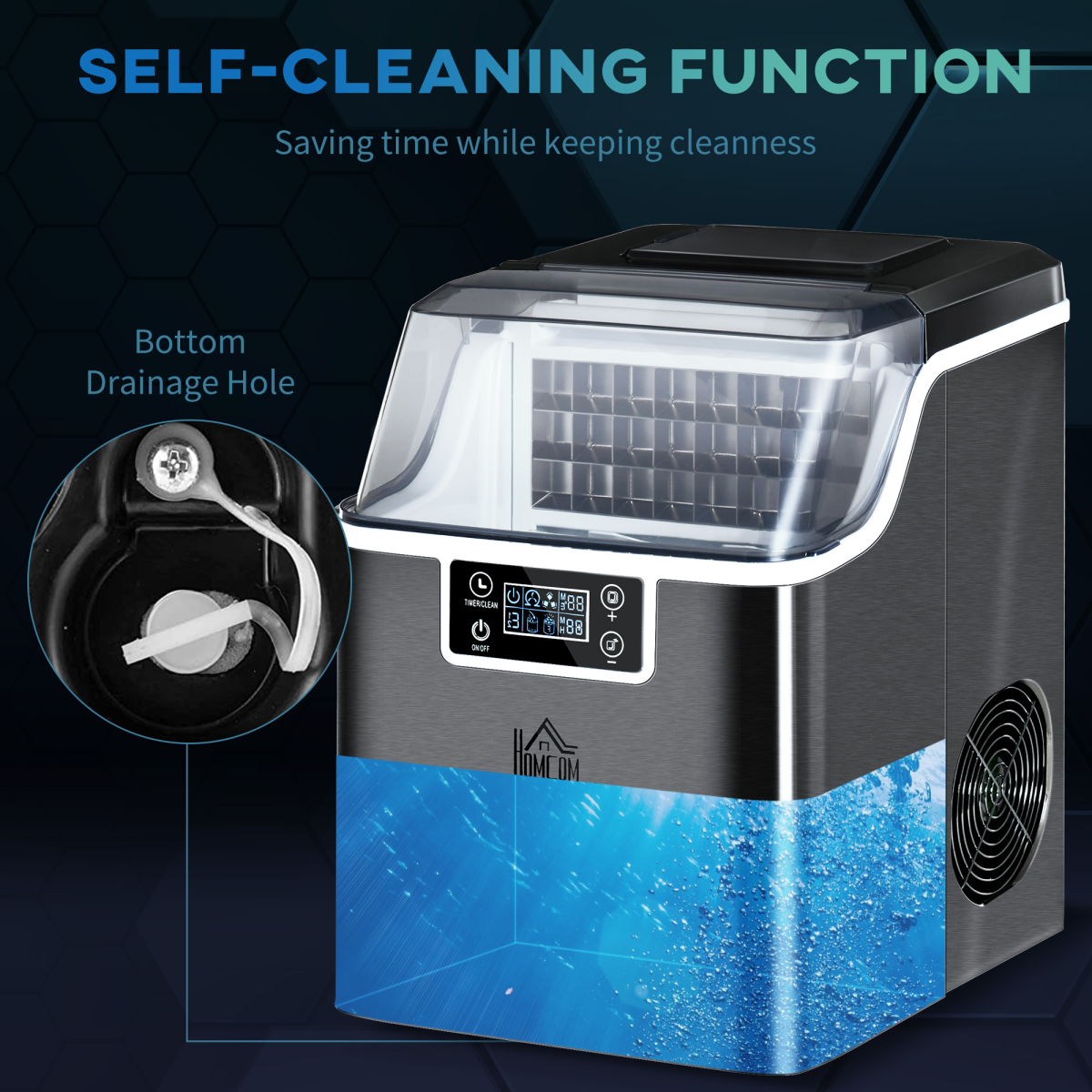 HOMCOM Counter Top Ice Maker Machine with Adjustable Cube Size Scoop Black