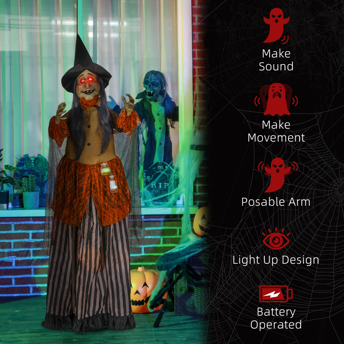 HOMCOM Outdoor Halloween Animatronic with Sound Activated, Light Up Eyes