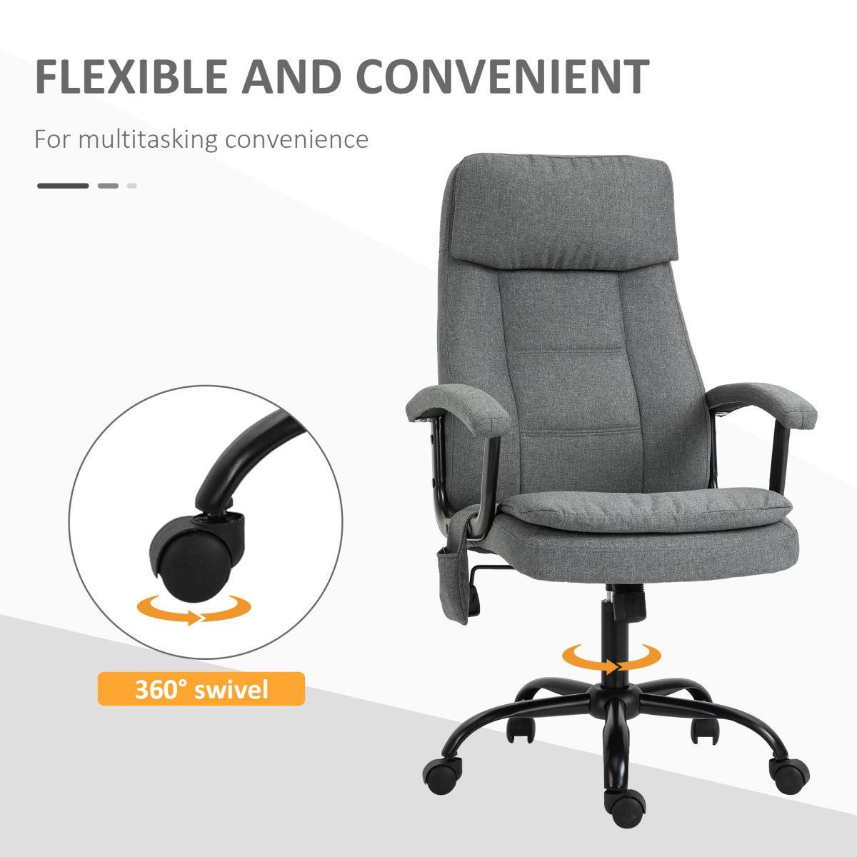 2-Point Massage Office Chair Linen-Look Fabric Adjustable Height Chair Grey
