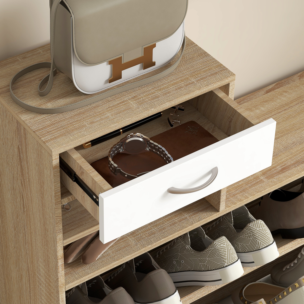 HOMCOM Hallway Furniture Set with Shoe Cabinet, Coat Rack and Mirror