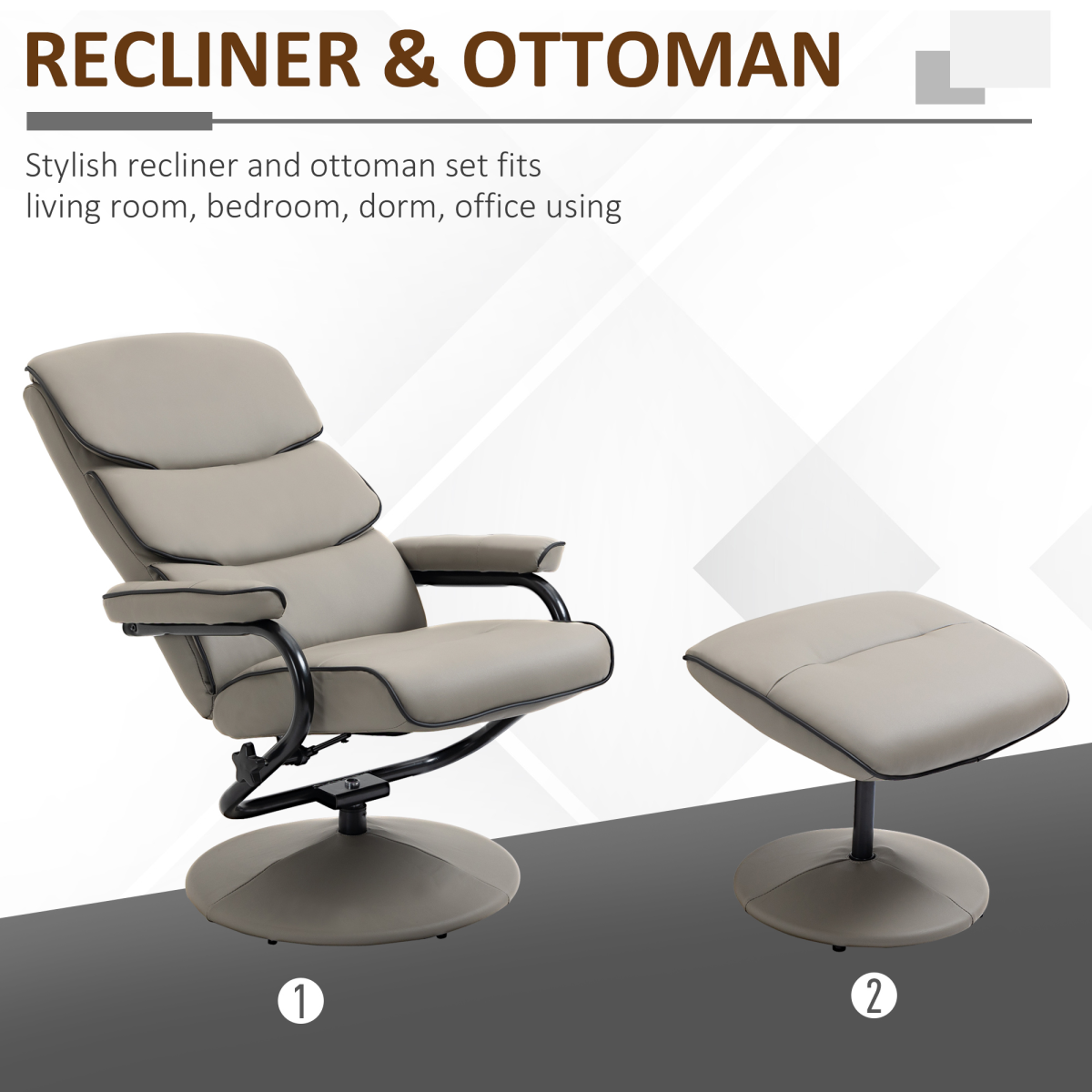 Faux Leather Recliner Chair w/ Ottoman, 135� Adjustable Backrest & Thick Padding