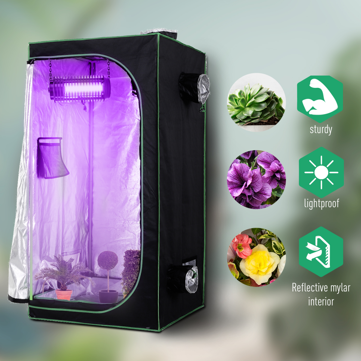 Outsunny Hydroponic Grow Tent with Reflective Lining & Floor Tray - 80x80x160cm