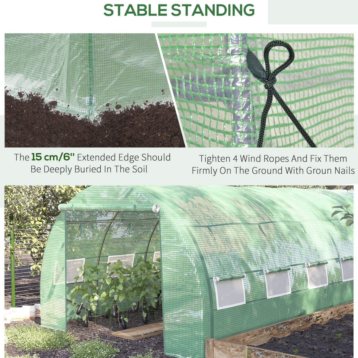 4 x 3 x 2 m Polytunnel Greenhouse Pollytunnel Tent w/ Steel Frame Green