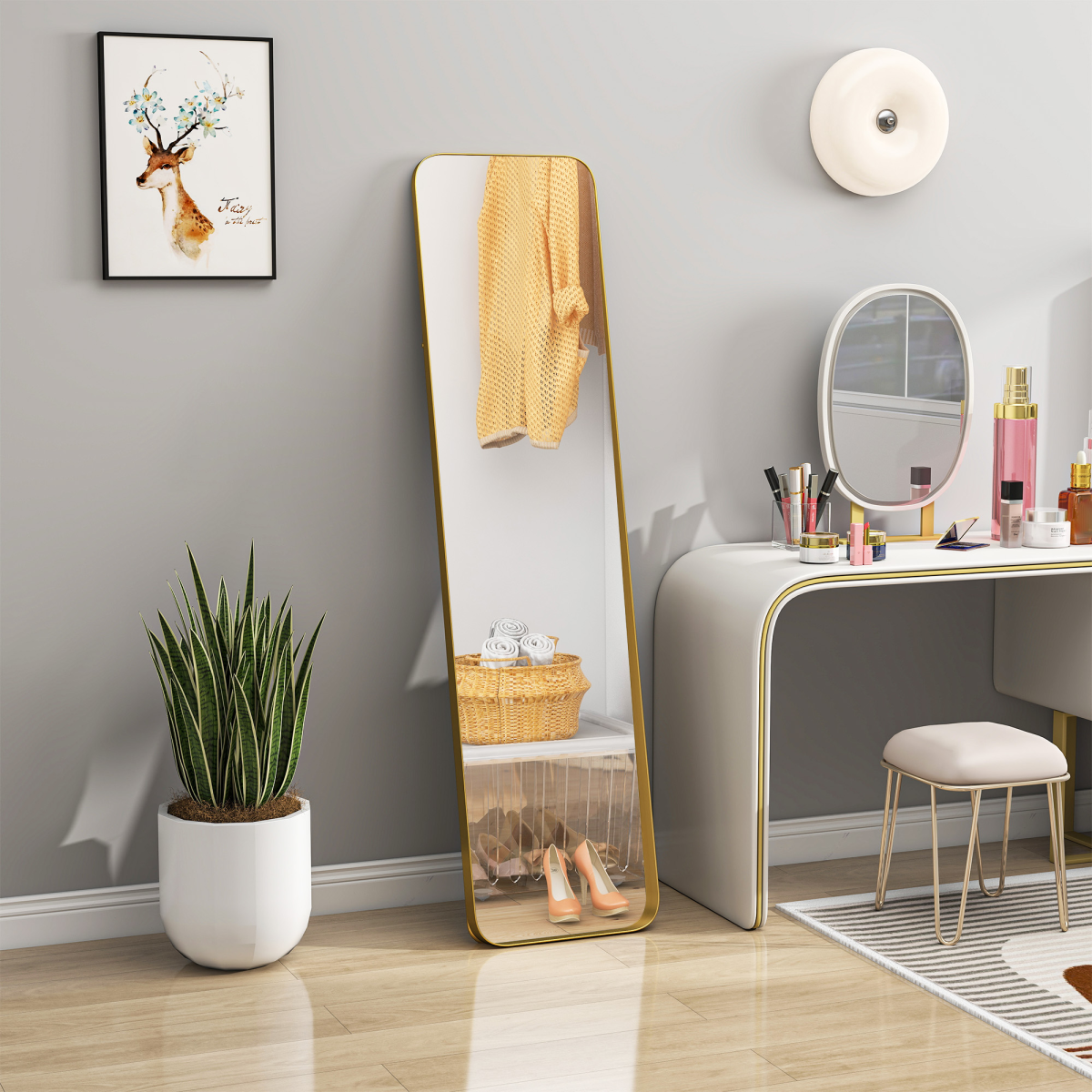 HOMCOM Rectangular Full Length Mirror for Bedroom, 40 x 160 cm, Gold Tone