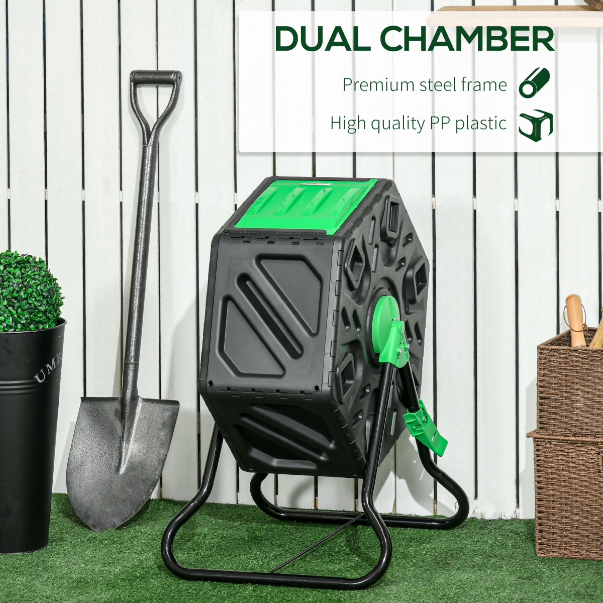 Outsunny 65L Garden Compost Bin, Barrel Rotating Composter with Steel Legs