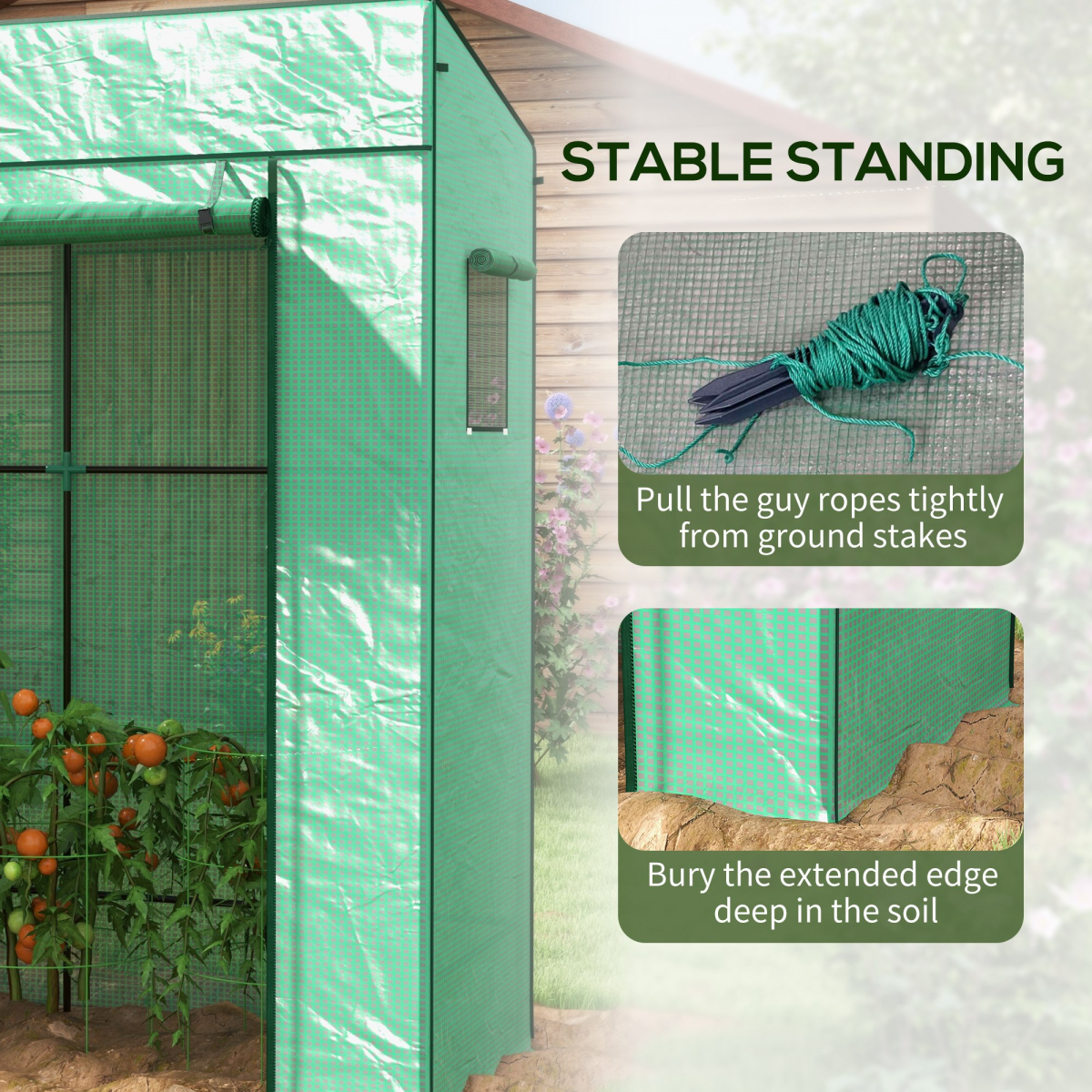 Outsunny Walk-in Garden Green House with Large Roll-up Door and 2 Mesh Windows