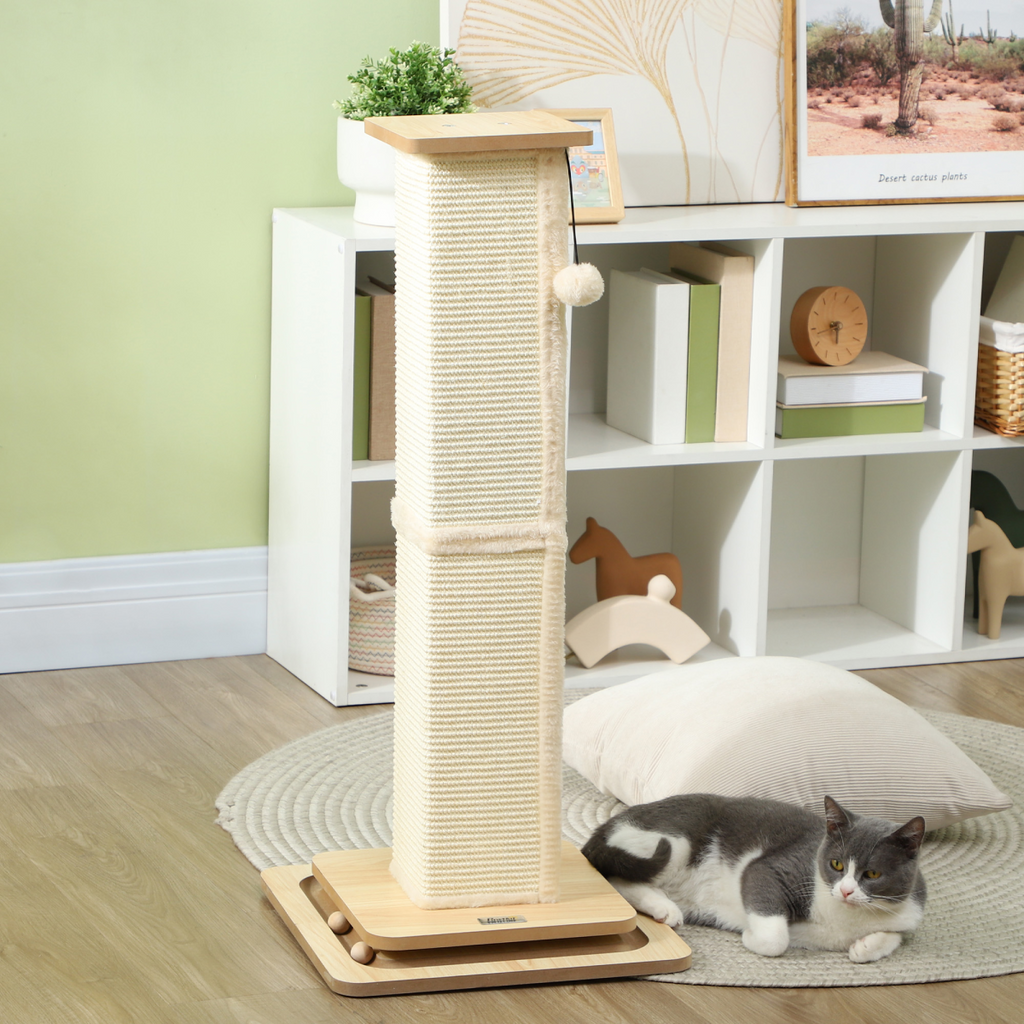 PawHut 87cm Cat Scratching Post 3 in 1 Cat Scratcher w/ Track Ball Toy